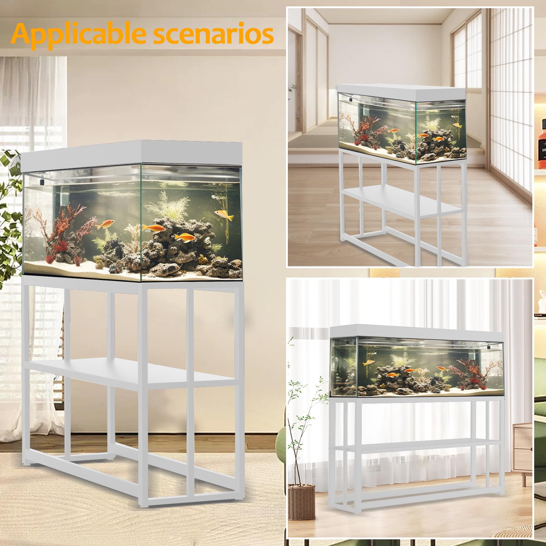 Akenow acuario 55 galones diseño compacto; encaja en espacios reducidos manteniendo estabilidad.