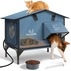 Akentio casa-gato exterior con puerta de escape, refugio seguro para gatos al aire libre.