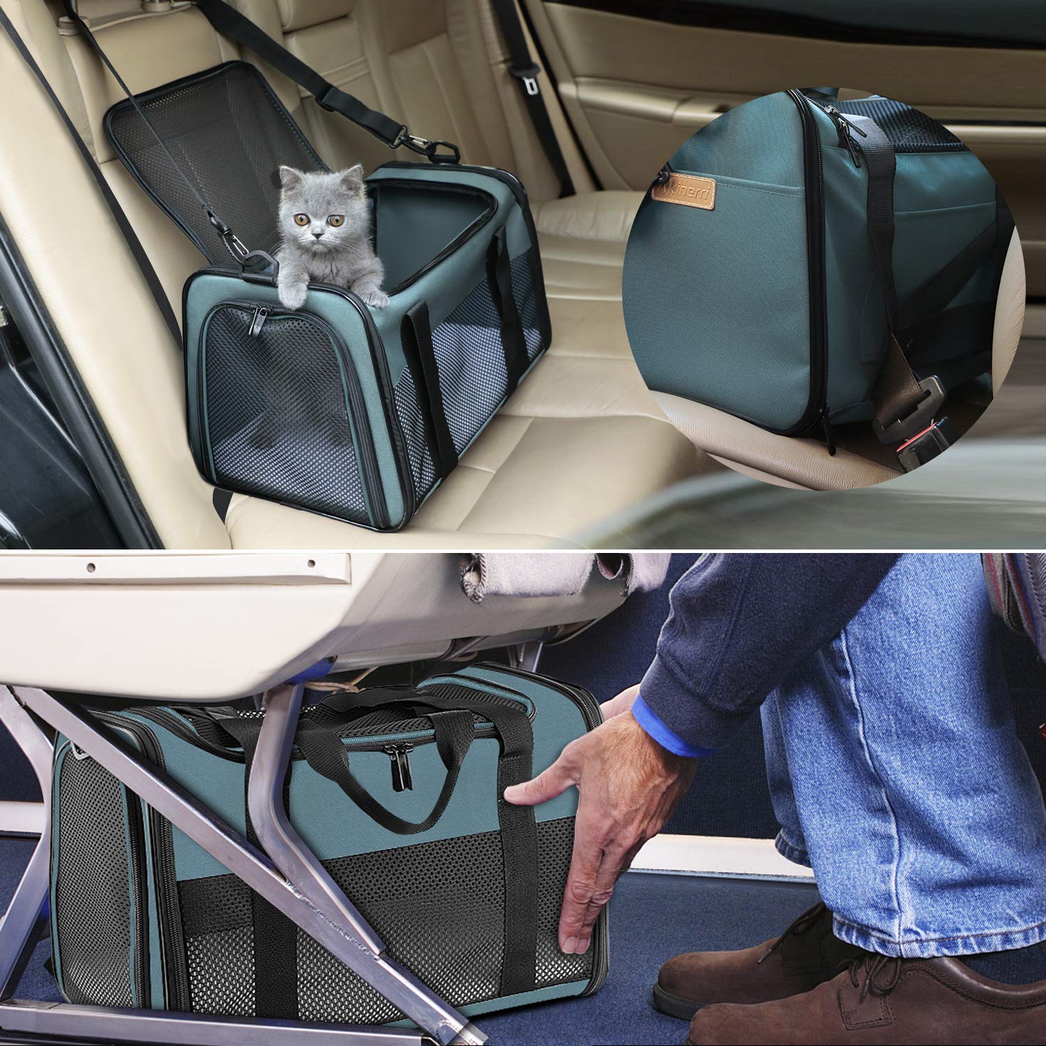 Transportín Akinerri para coche y equipaje, fácil de asegurar