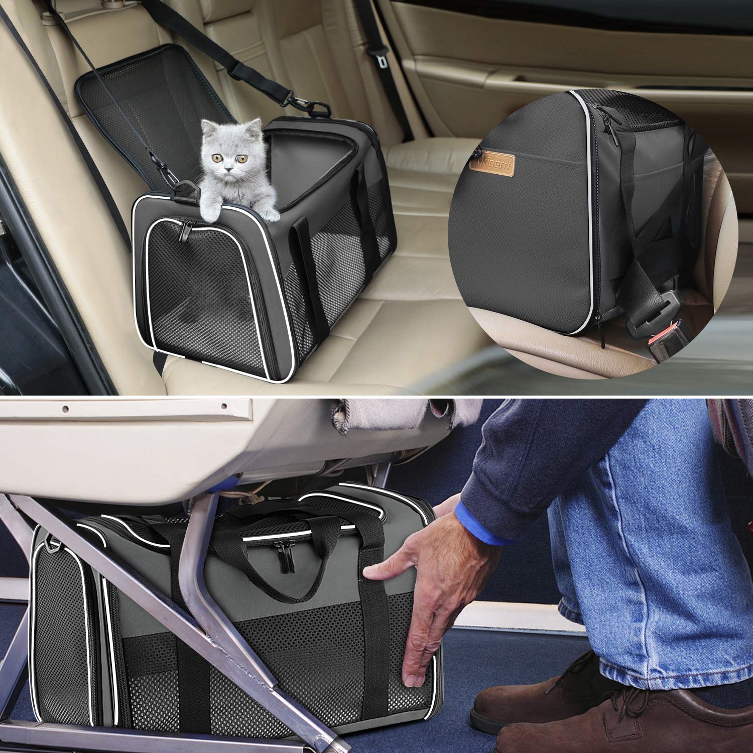 Akinerri transportín se sujeta al asiento o equipaje para mayor seguridad.