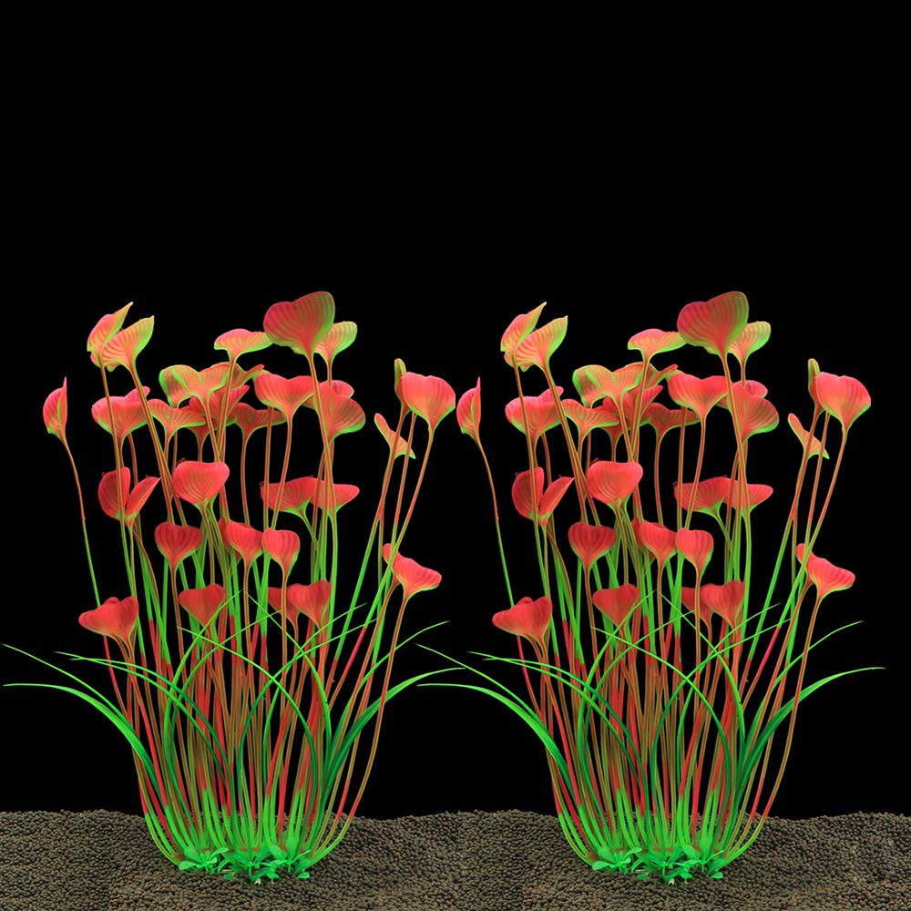 ALEGI plantas artificiales para pecera rosa, 16 pulgadas, refugio visual para peces