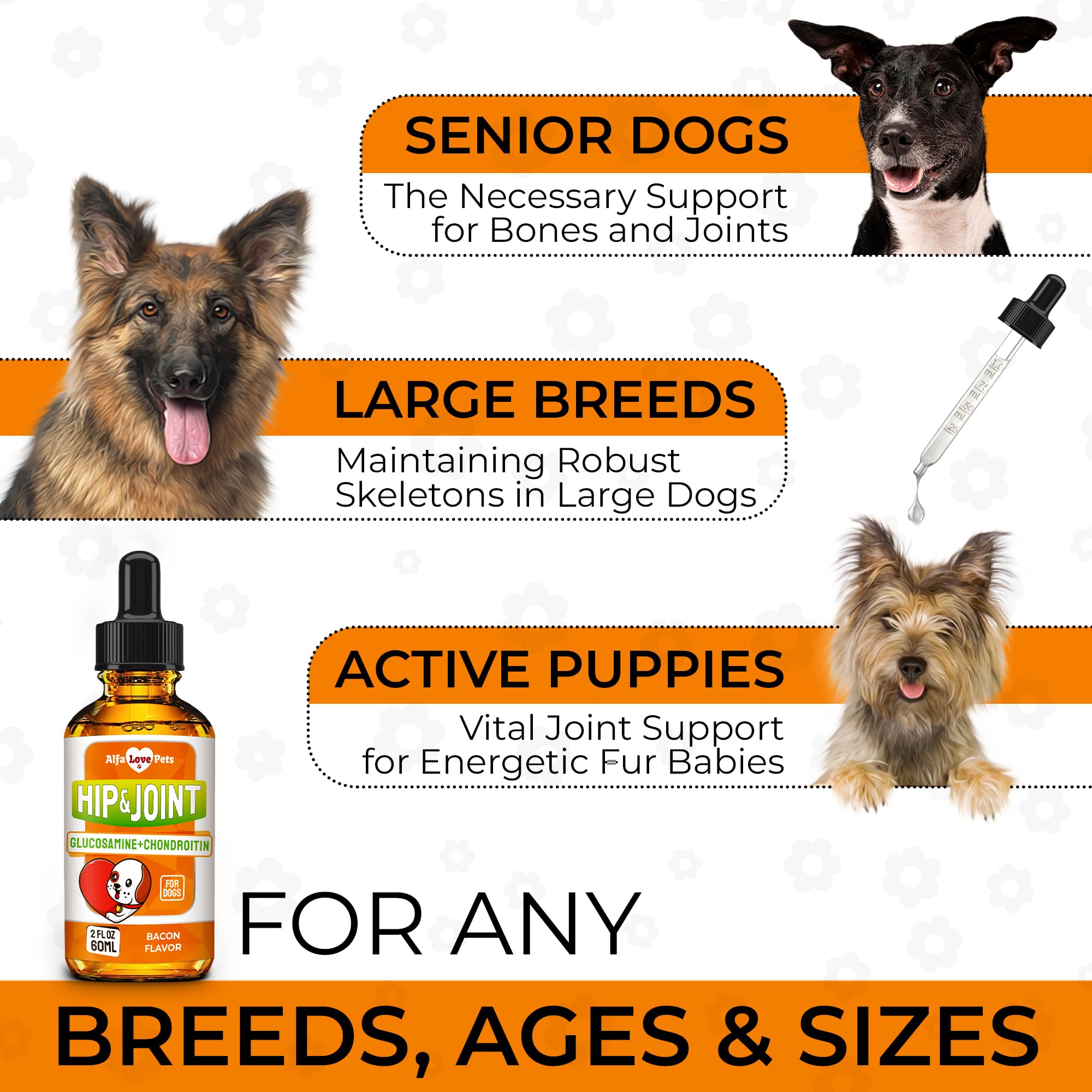 Alfa Love Pets ingredientes naturales, botella, apto para distintas edades.