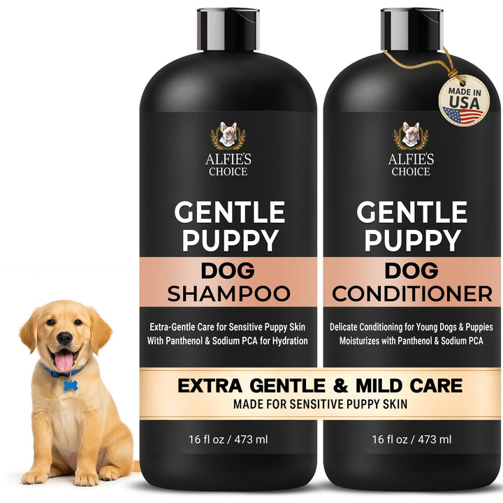 ALFIE'S CHOICE champú para perros en bote ofrece lavado suave para cachorros.