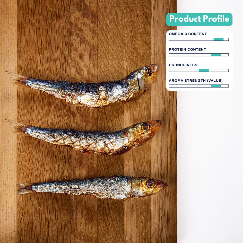 ALFIE'S TREATOS Sardinas crujientes naturales para masticación y sabor.