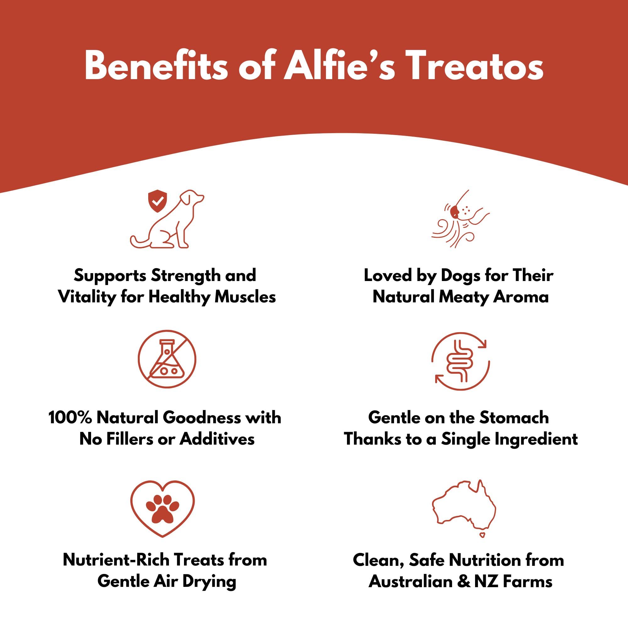 ALFIE'S TREATOS tripa de res ingrediente único, sin aditivos artificiales.