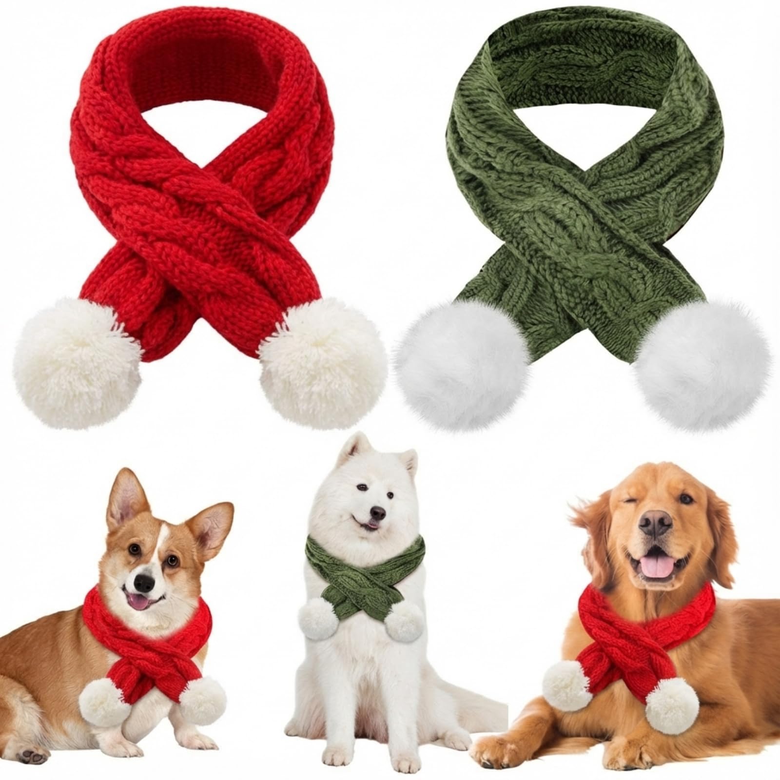 Aliceset bufanda navideña para perro en rojo con pompón, ideal para paseos festivos