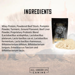 Probióticos y nutrientes clave de All American Canine para desarrollo muscular