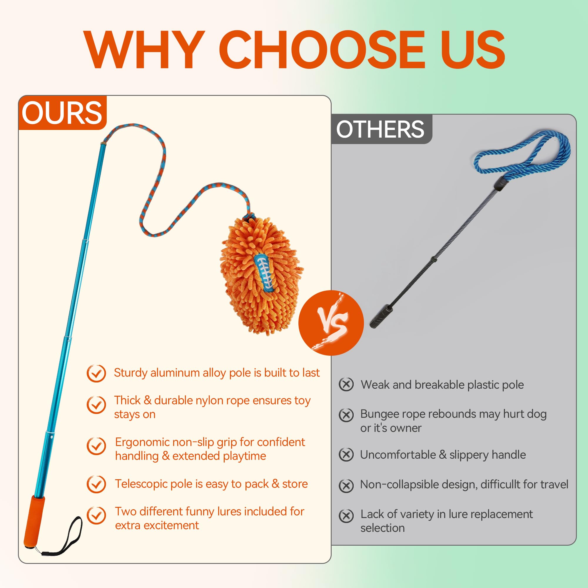 ALL FOR PAWS Flirt Pole diseño compacto para viaje y almacenamiento