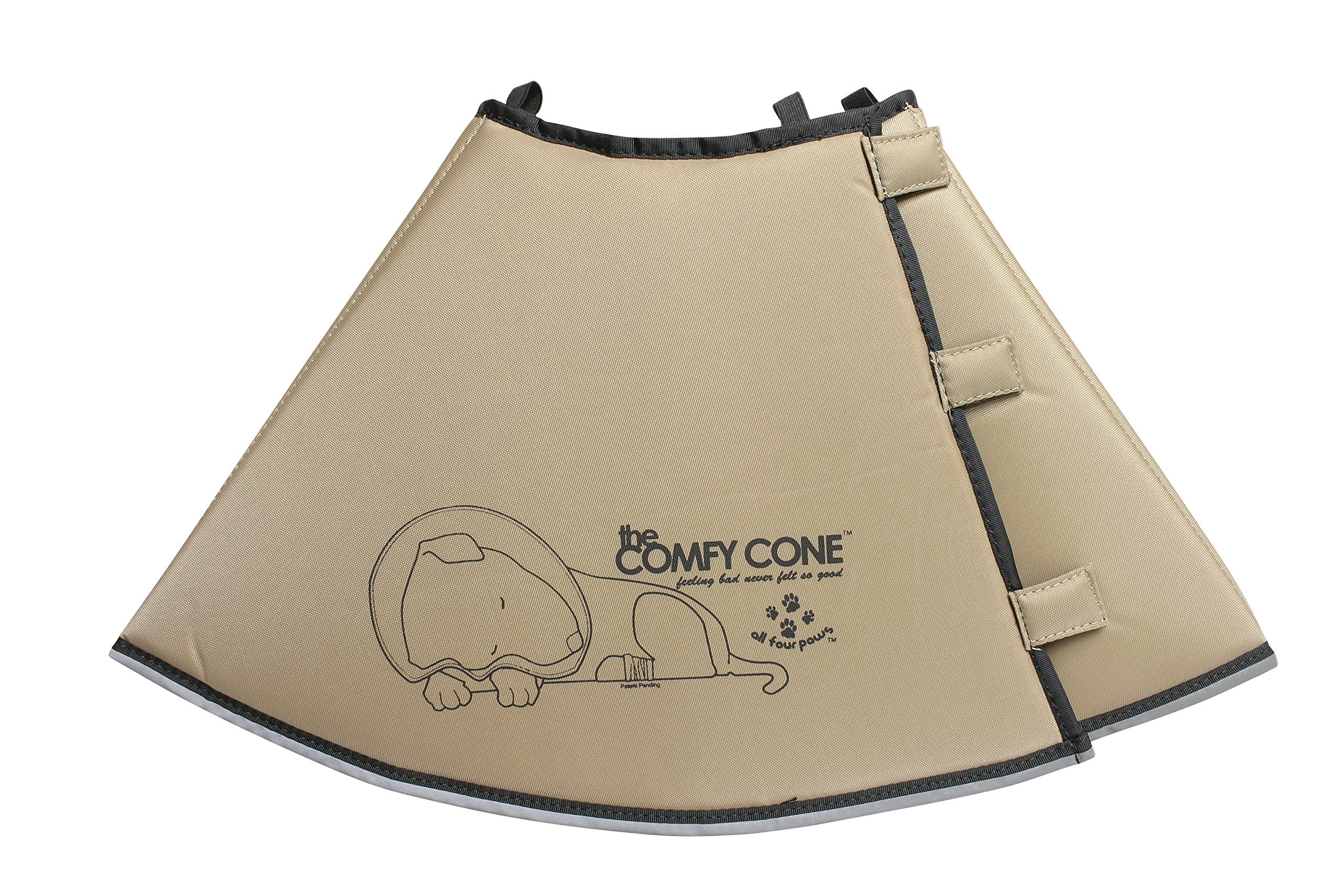 All Four Paws Comfy Cone en uso posoperatorio, comodidad para la recuperación de la mascota.