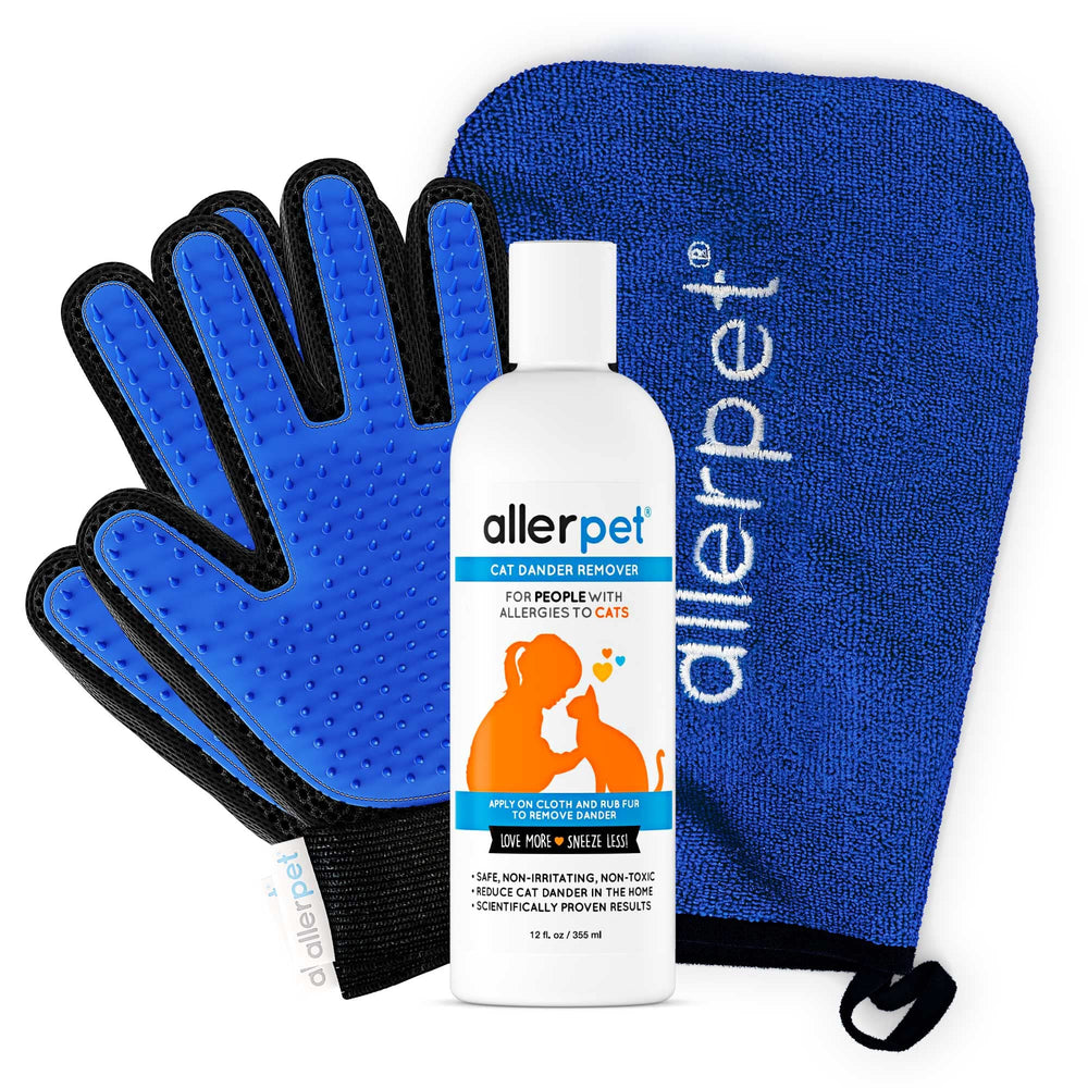Allerpet botella eliminador de caspa para gatos ayuda a reducir partículas en casa.