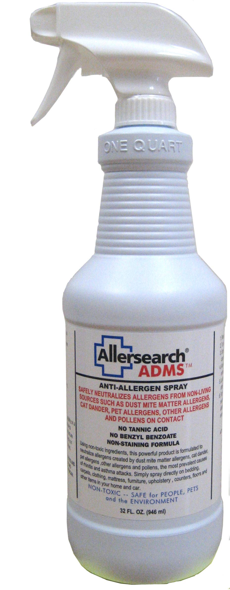 Allersearch ADMS para caspa de gato, botella de 32 onzas, reduce alérgenos en superficies y textiles.