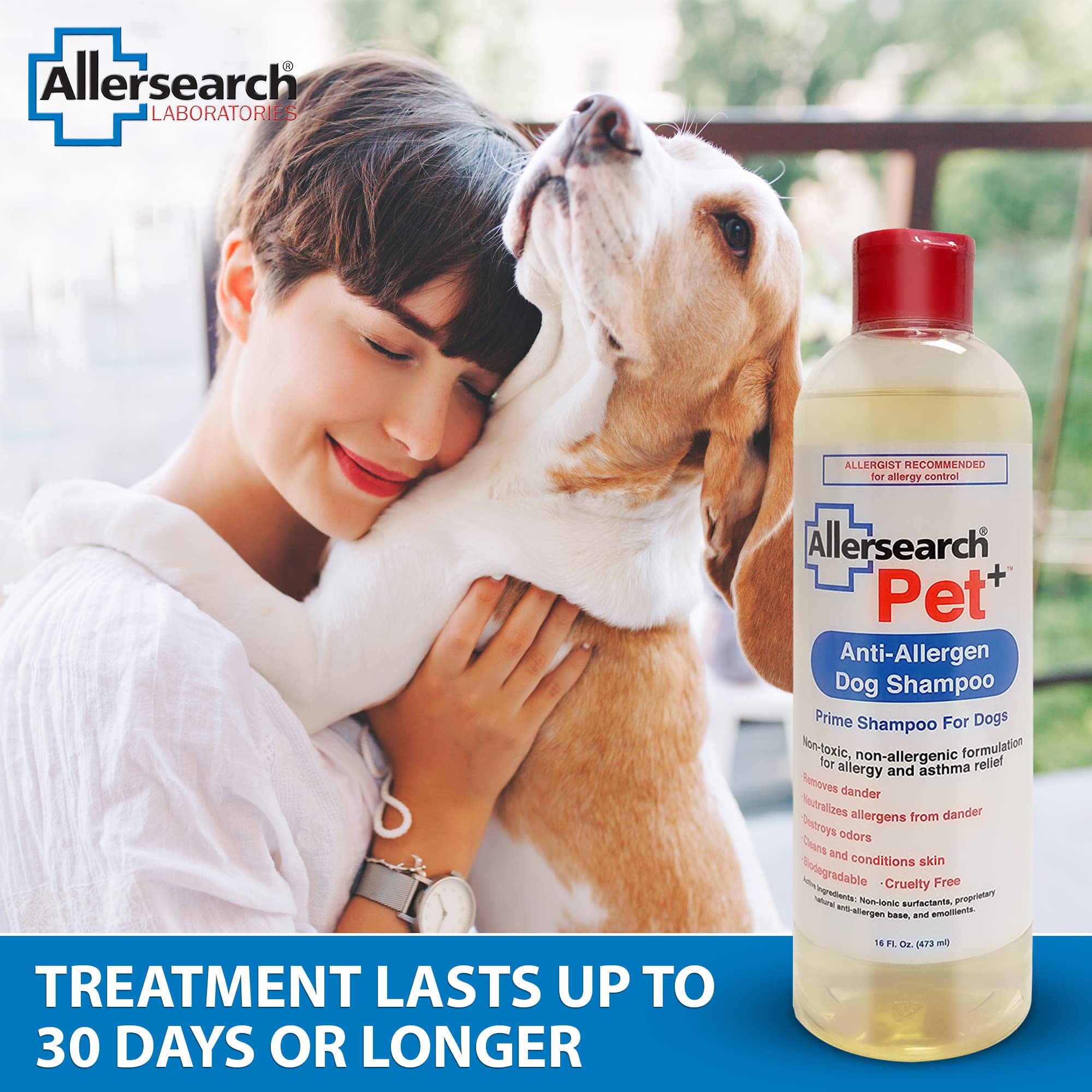 Allersearch Pet+ champú para perro, ducha suave facilita el baño sin irritación.