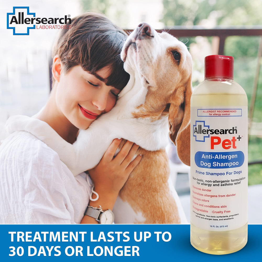 Allersearch Pet+ champú para perro, ducha suave facilita el baño sin irritación.