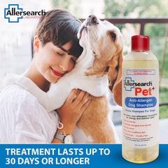 Allersearch Pet+ champú para perro, ducha suave facilita el baño sin irritación.