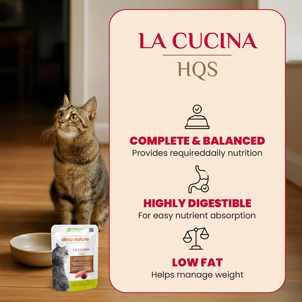 Almo Nature HQS sin granos, cena completa para felinos sensibles.
