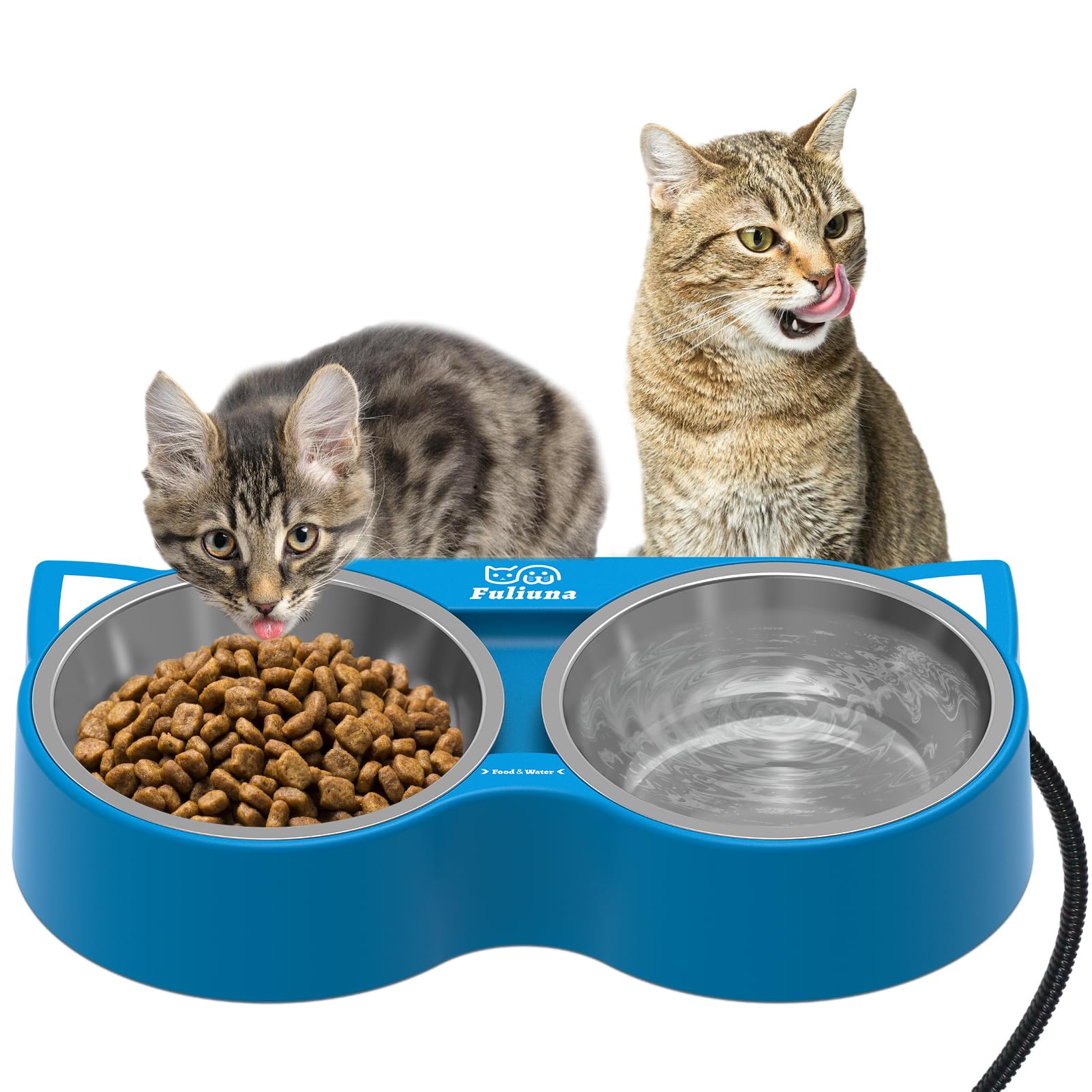 Alpcouts tazón caliente doble para gatos externos, vista frontal, mantiene agua y comida tibias