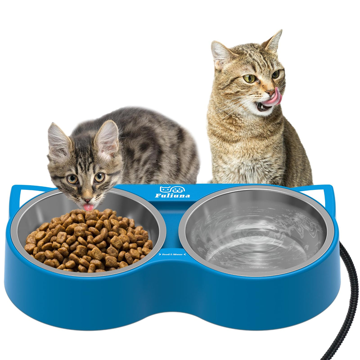 Alpcouts tazón caliente doble para gatos externos, vista frontal, mantiene agua y comida tibias