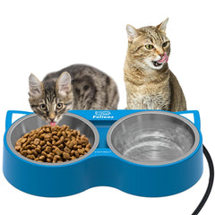 Alpcouts tazón caliente doble para gatos externos, vista frontal, mantiene agua y comida tibias