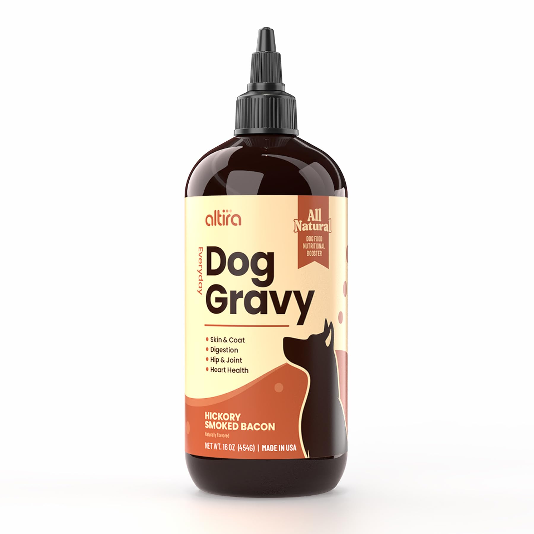 Altira Salsa Diaria para Perros, botella frontal, realza el sabor de la comida seca.
