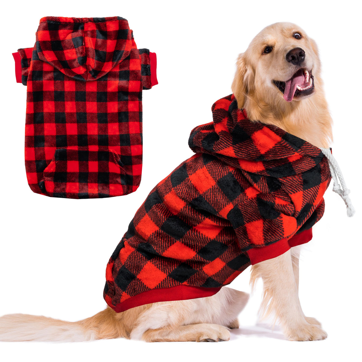 ALUZAEMO sudadera para perro con capucha, frontal, diseño a cuadros, ideal para días fríos
