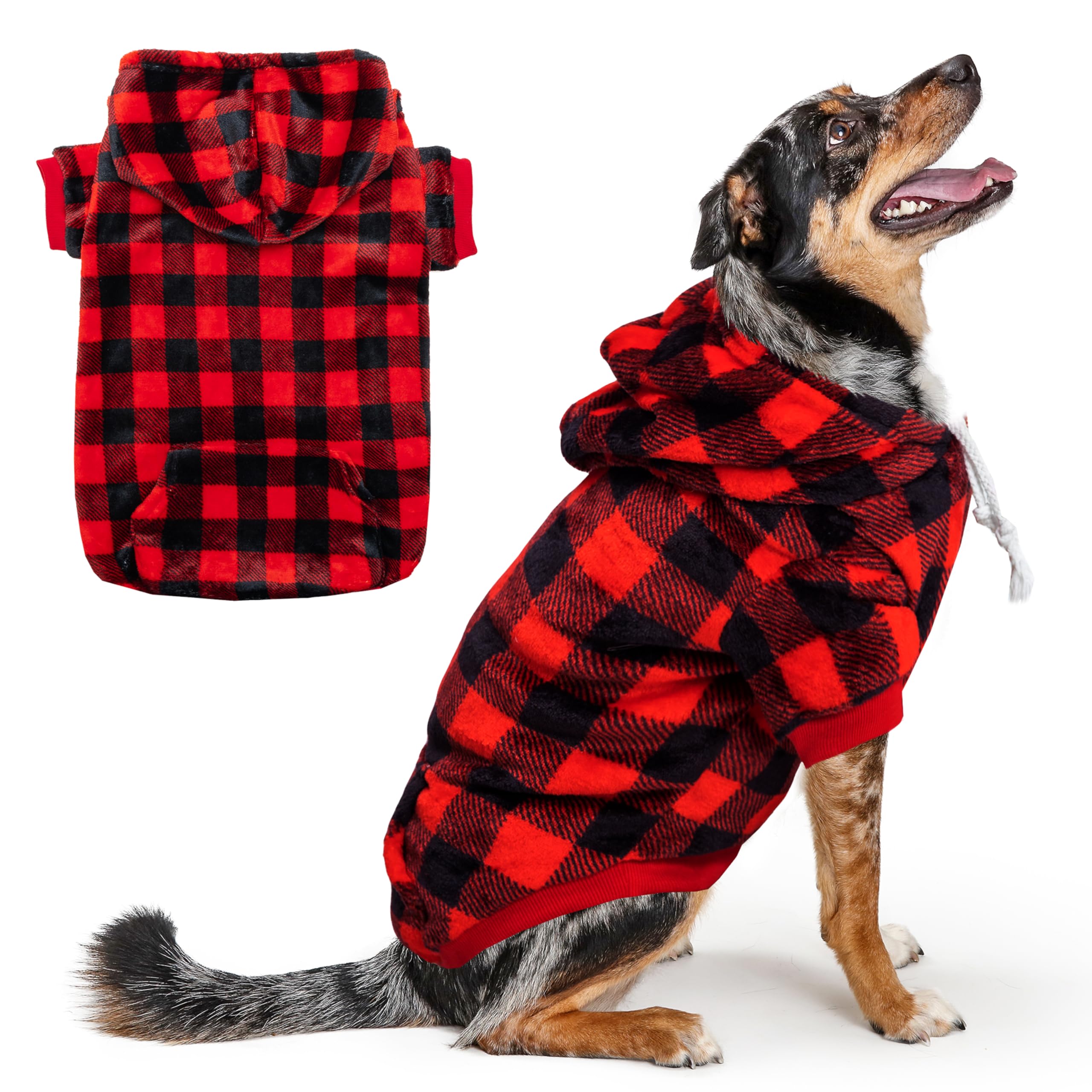 ALUZAEMO sudadera para perro con capucha plaid cálido ideal para paseos invernales.