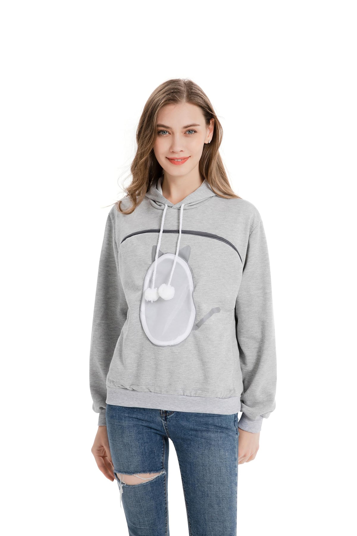 ALYC sudadera portamascotas, frente, bolsillos grandes para mascota durante paseos.