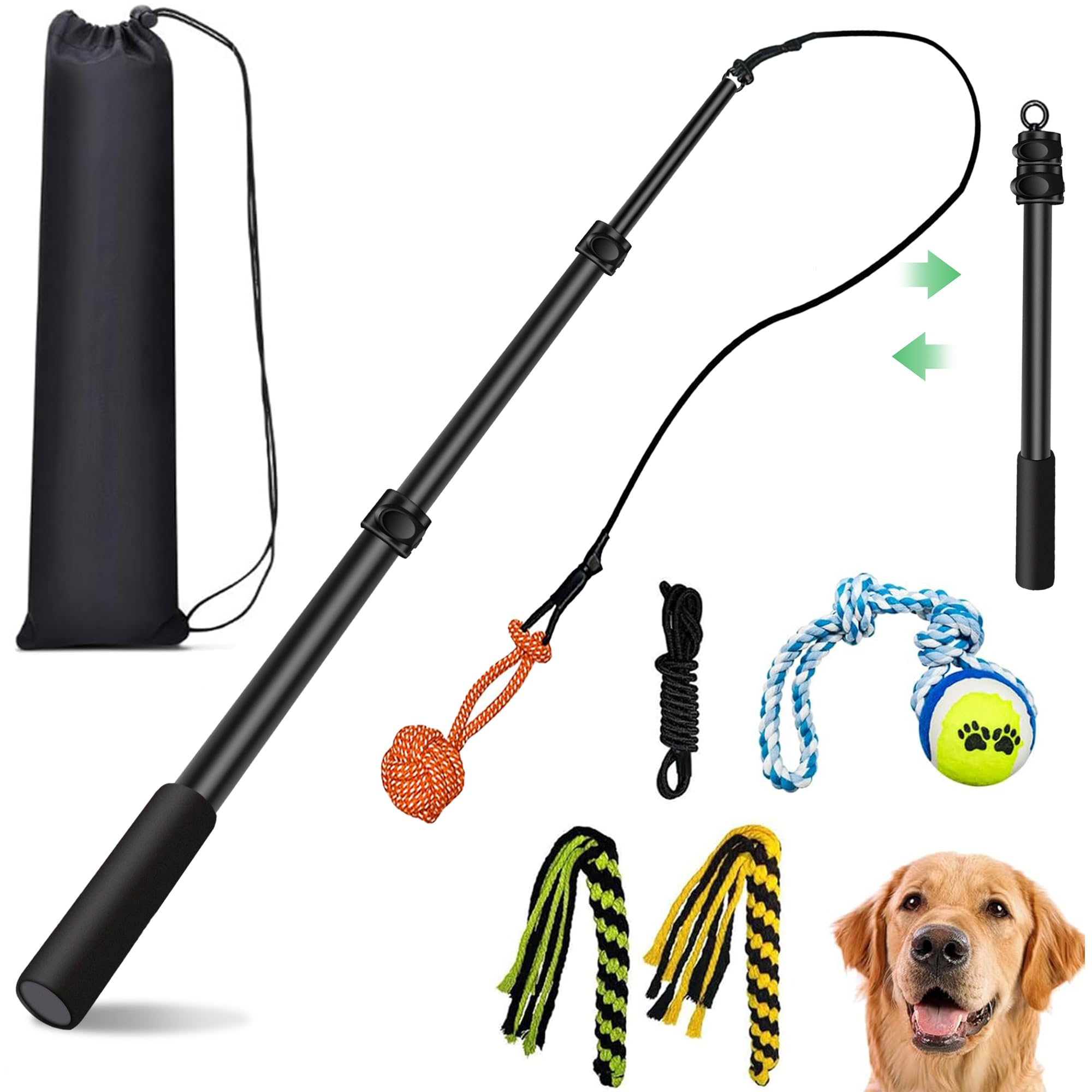 AmaCielo: palo de juego para perros con barra telescópica, ideal para ejercicio al aire libre.