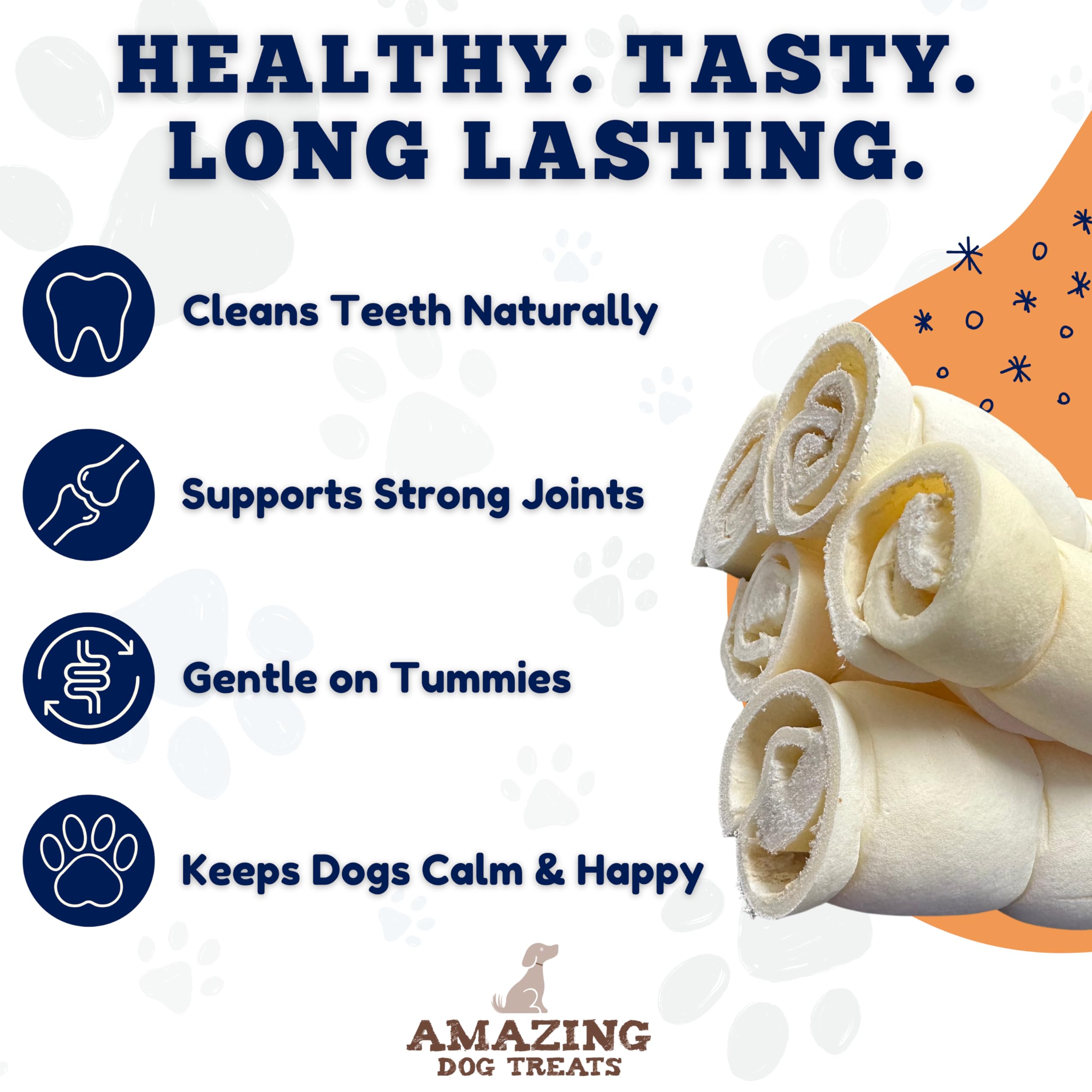 Amazing Dog Treats rollos de mejilla de res, sin aditivos para masticación segura.