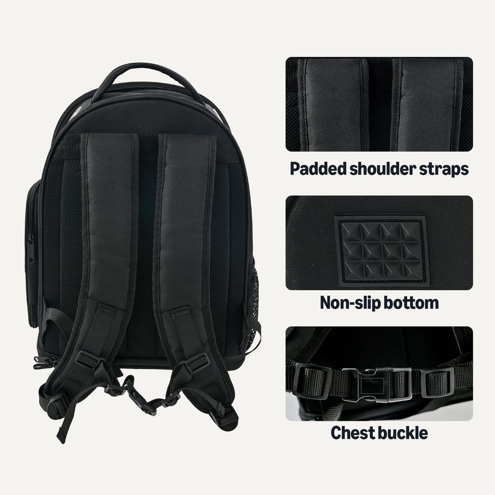 Amazon Basics portabebés con diseño plegable para almacenamiento compacto.