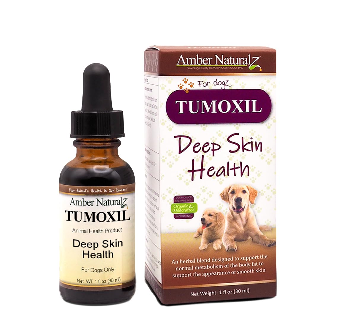 Amber NaturalZ Tumoxil, frasco de vidrio para dosis segura en perros