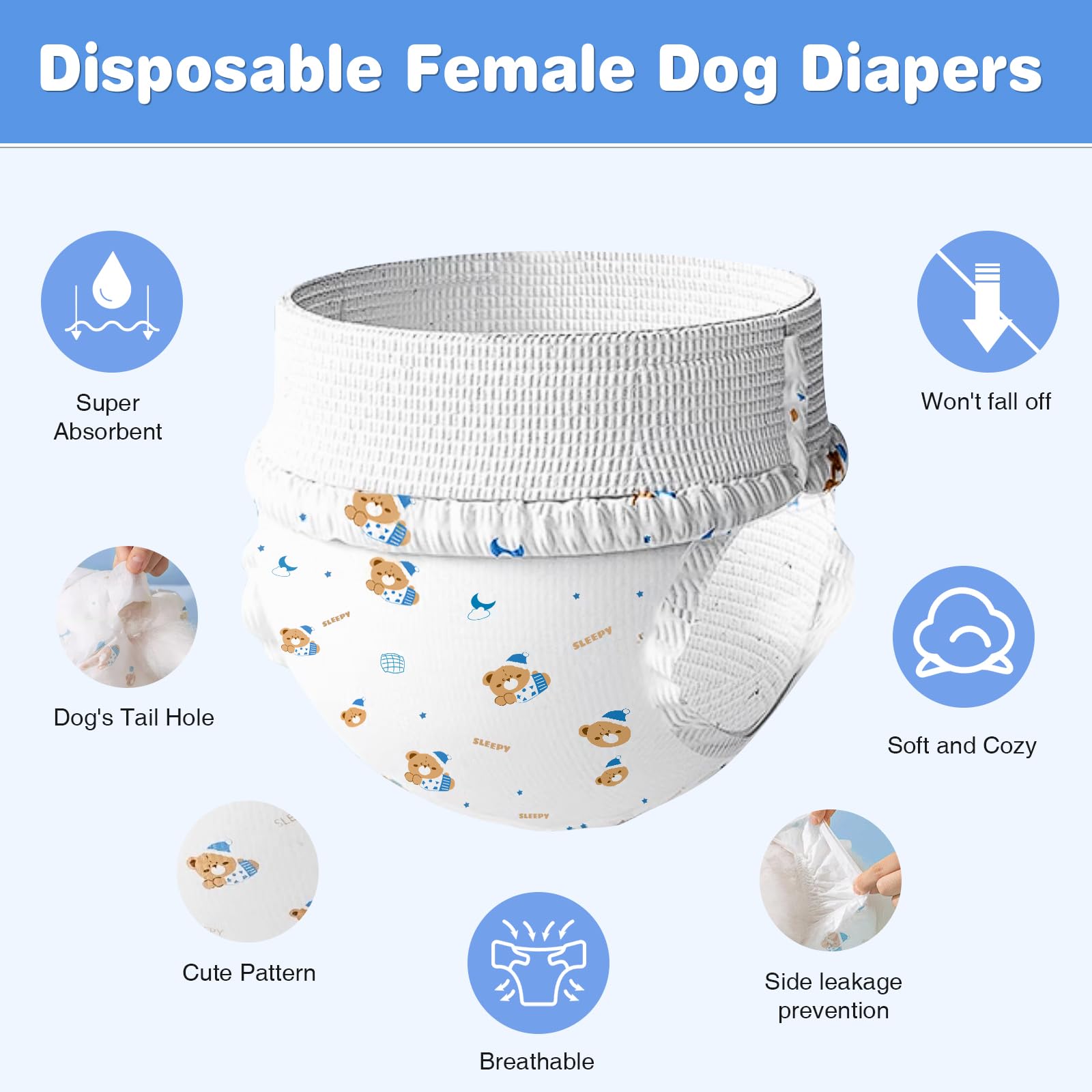 Ambreview diseño oso, pañales para perro hembra con aspecto atractivo.