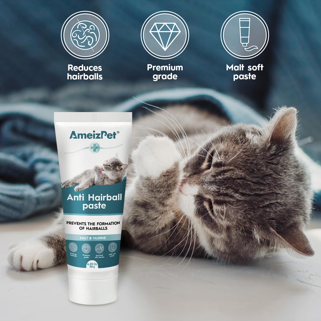 AmeizPet Remedio contra bolas de pelo para gatos, aplicación oral fácil.