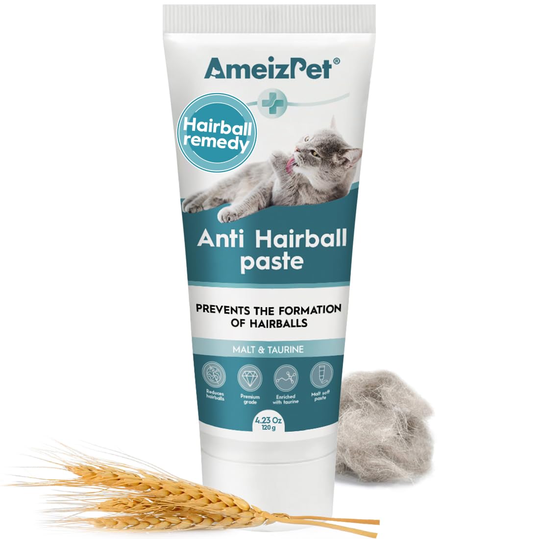 AmeizPet Remedio contra bolas de pelo para gatos, envase 120 g, uso diario.
