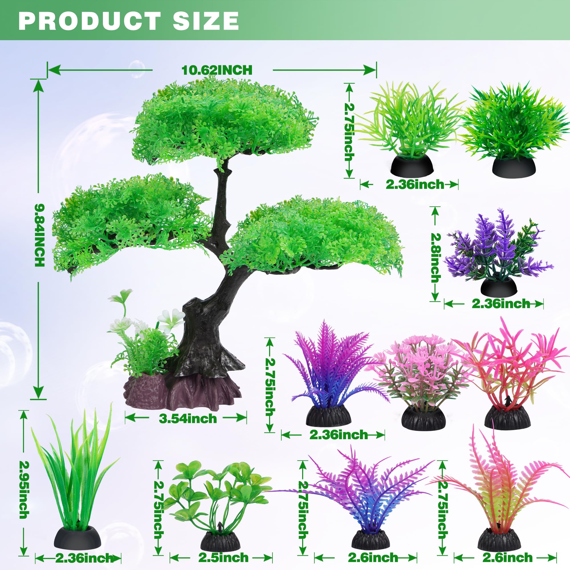 Ameliade conjunto decorativo: árbol de acuario verde que aporta altura y realismo.