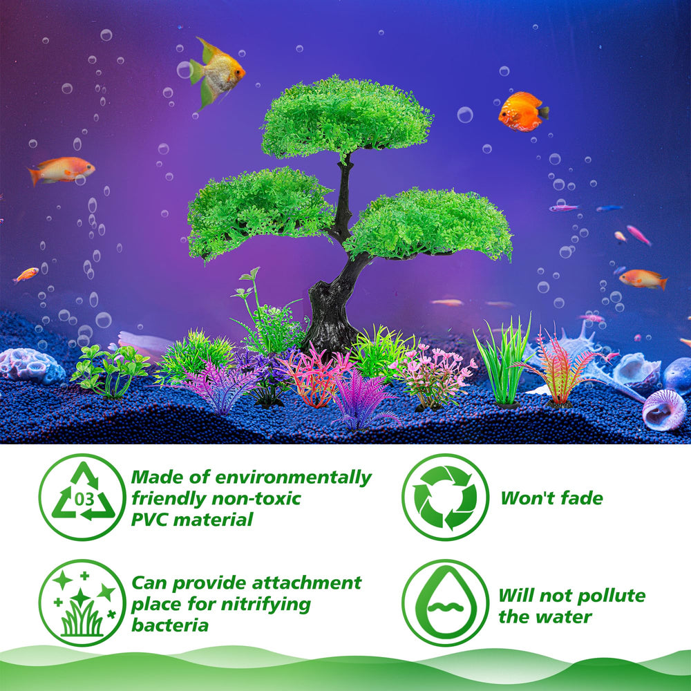 Ameliade planta artificial acuario: hojas verdes que se mueven con el agua.
