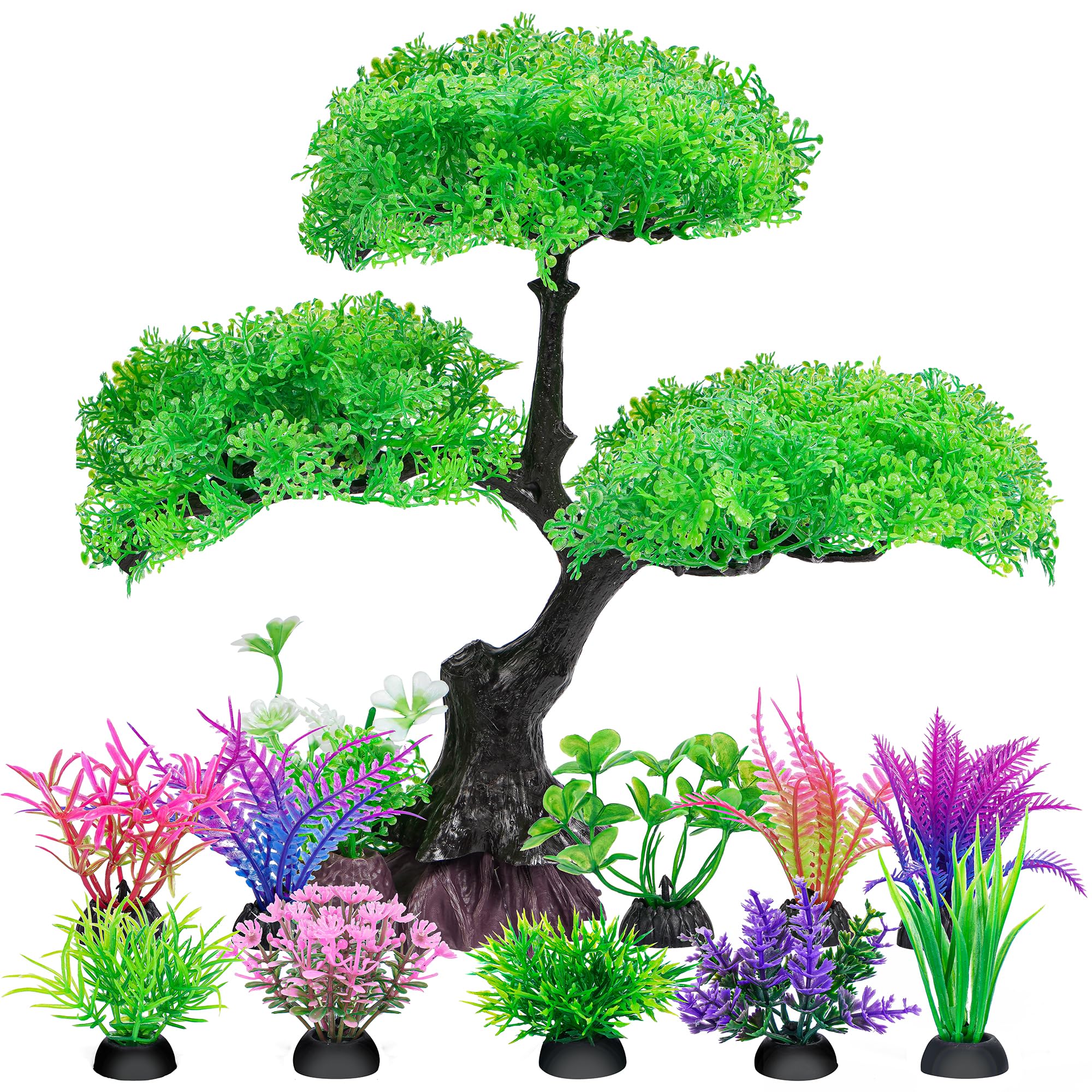 Ameliade plantas artificiales para acuario: arbusto verde que crea refugio natural.