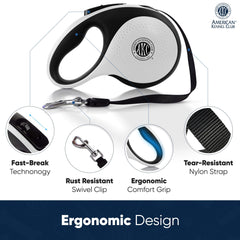 Mango ergonómico y antideslizante de la correa American Kennel Club para agarre seguro.