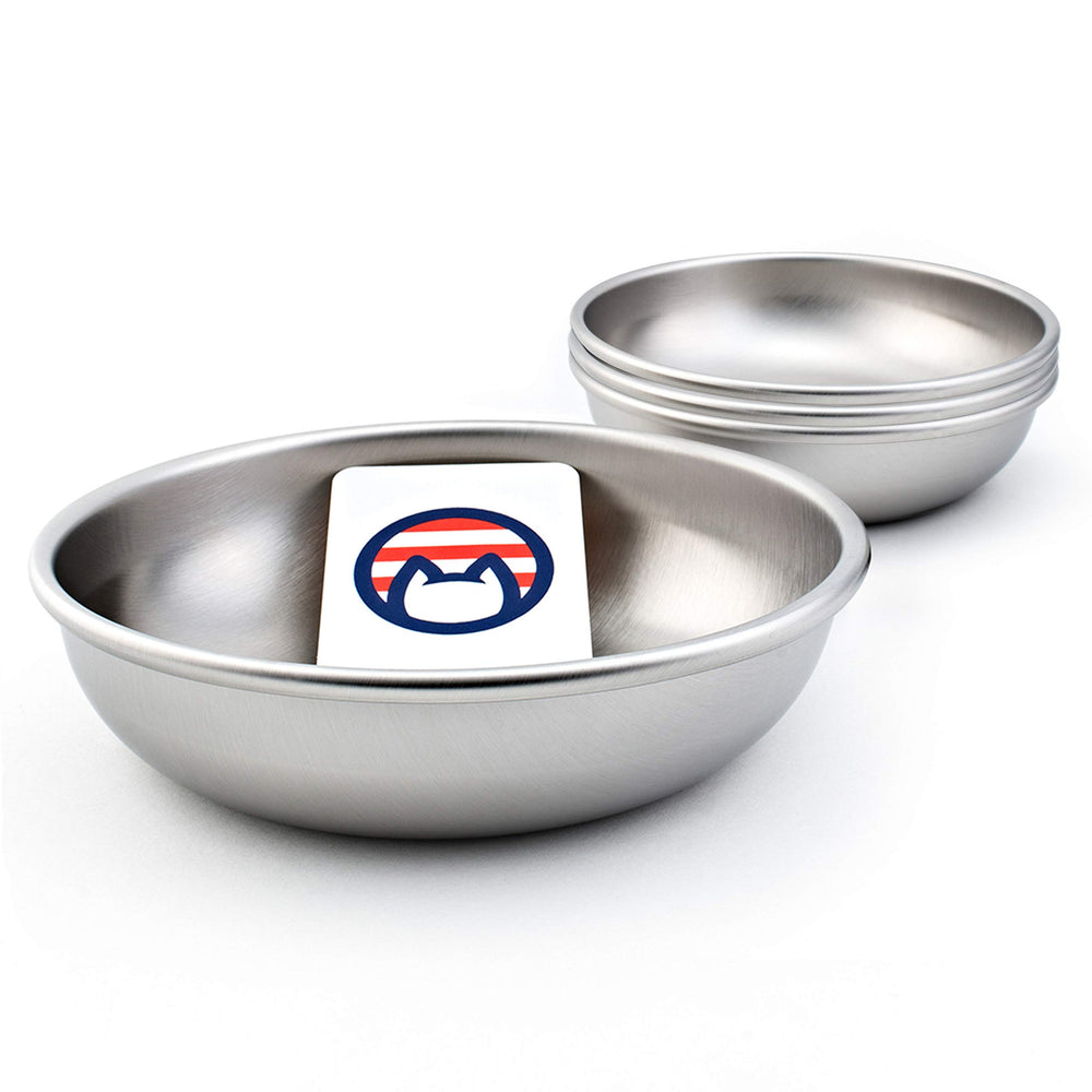 Tazones Americat en acero inoxidable para comida y agua, duraderos y fáciles de limpiar.