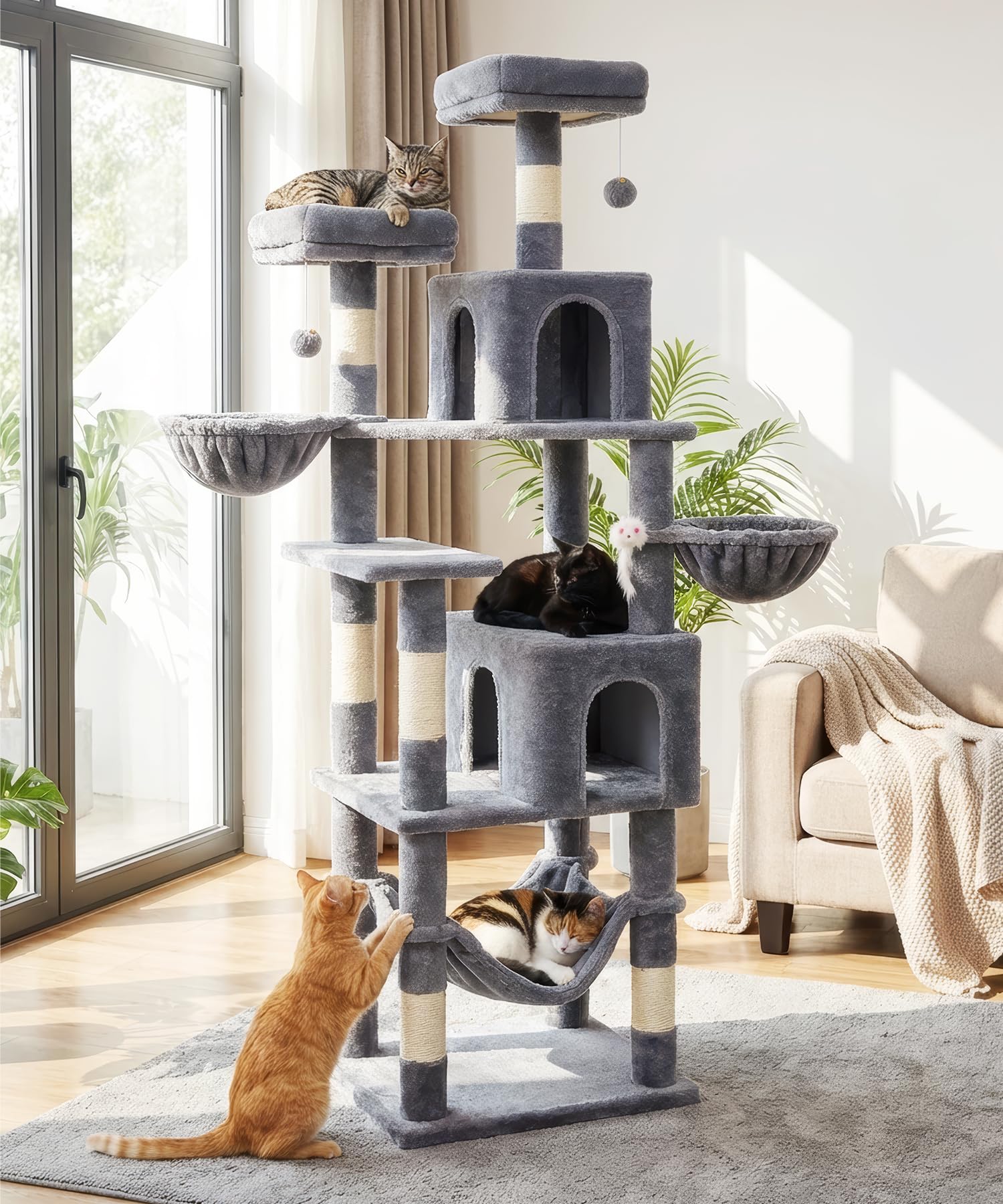 AMHANCIBLE Árbol para Gatos 70 Pulgadas, base estable para juego seguro.