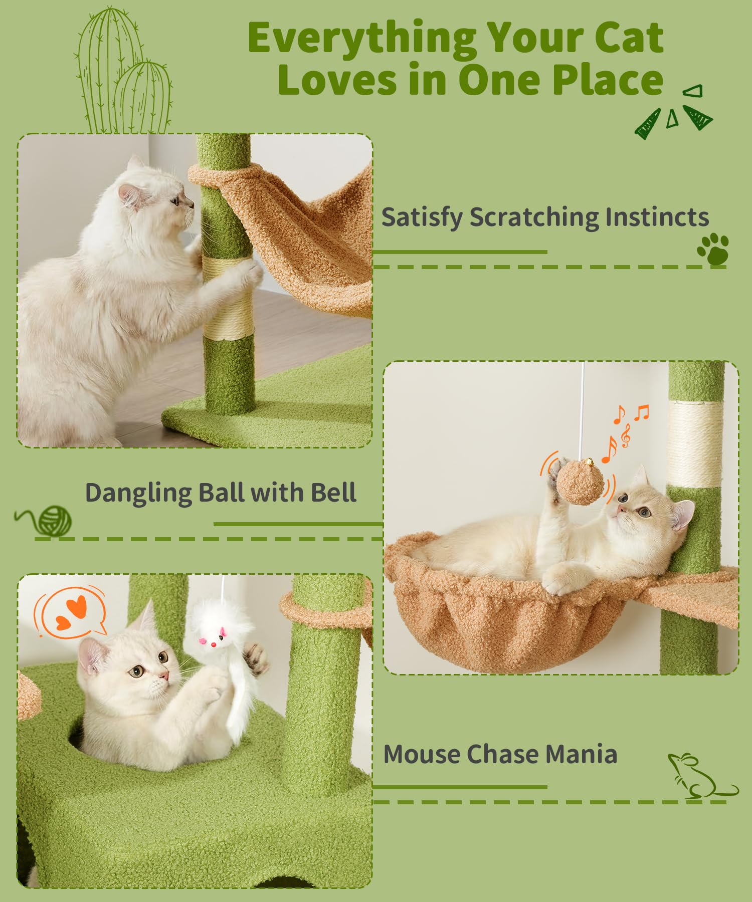 AMHANCIBLE Árbol para Gatos 70 pulgadas: cesto colgante para observar desde arriba.