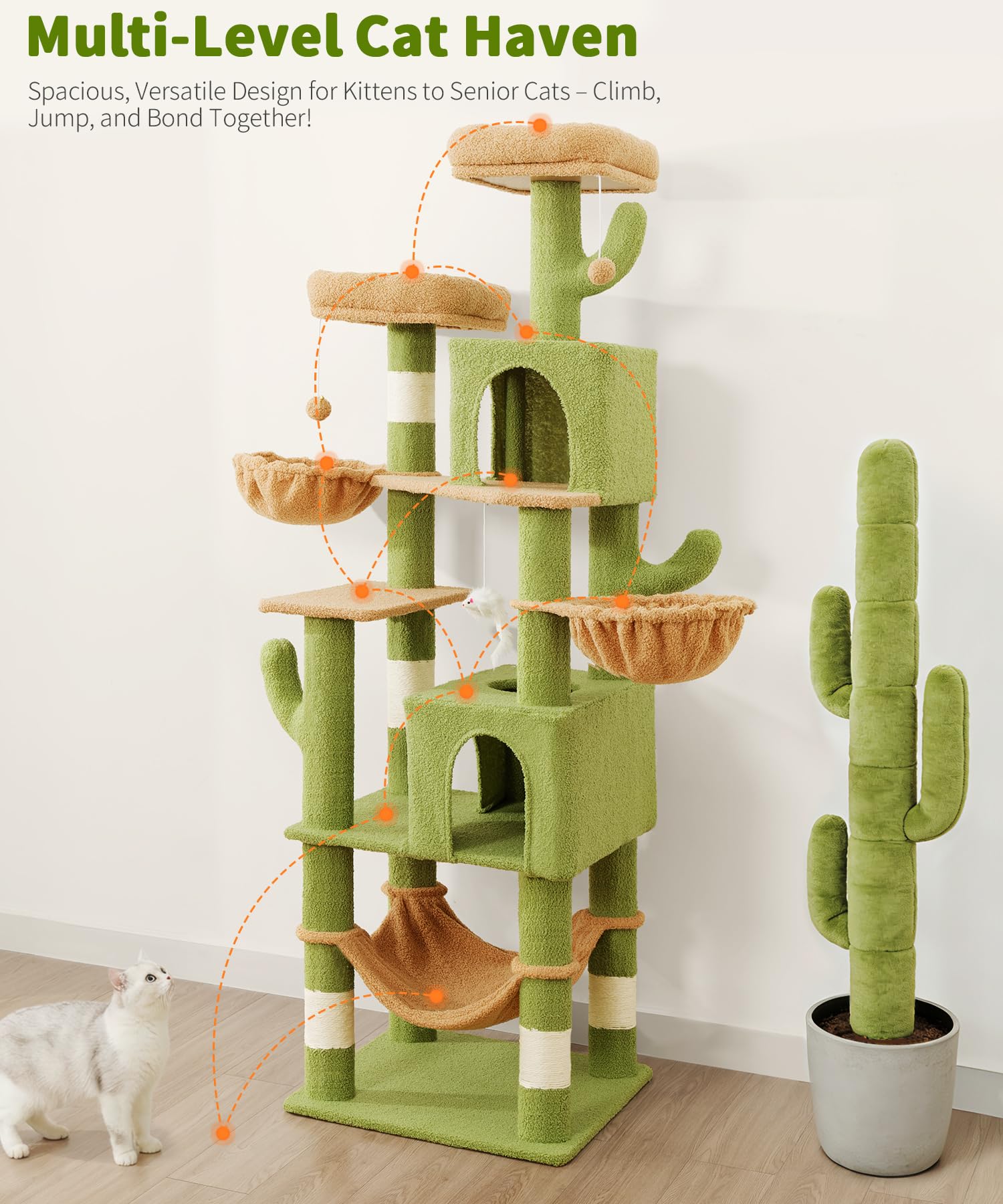 AMHANCIBLE Árbol para Gatos 70 pulgadas: hamaca suave para descanso elevado.