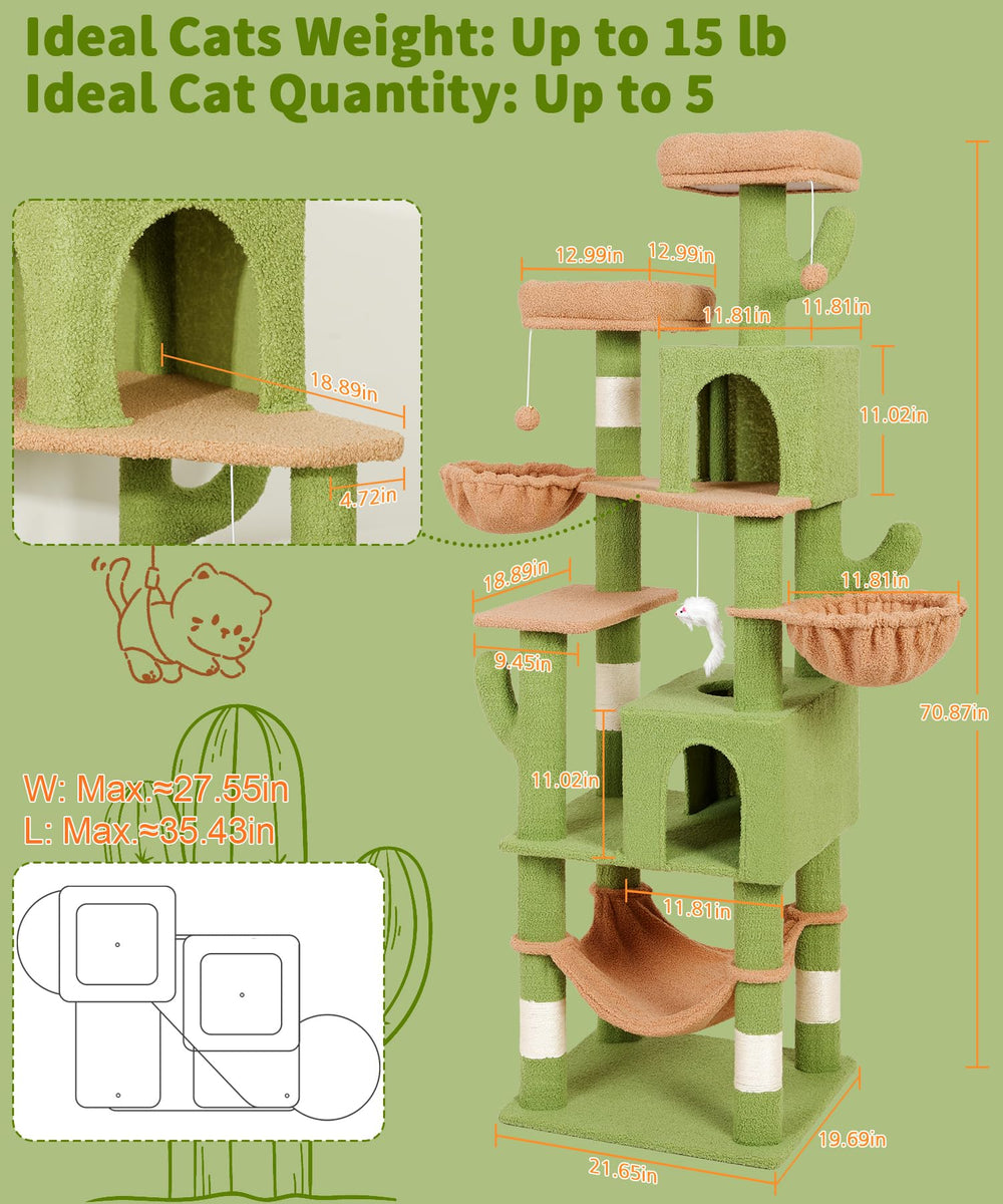 AMHANCIBLE Árbol para Gatos 70 pulgadas: plataformas multi nivel para trepar.
