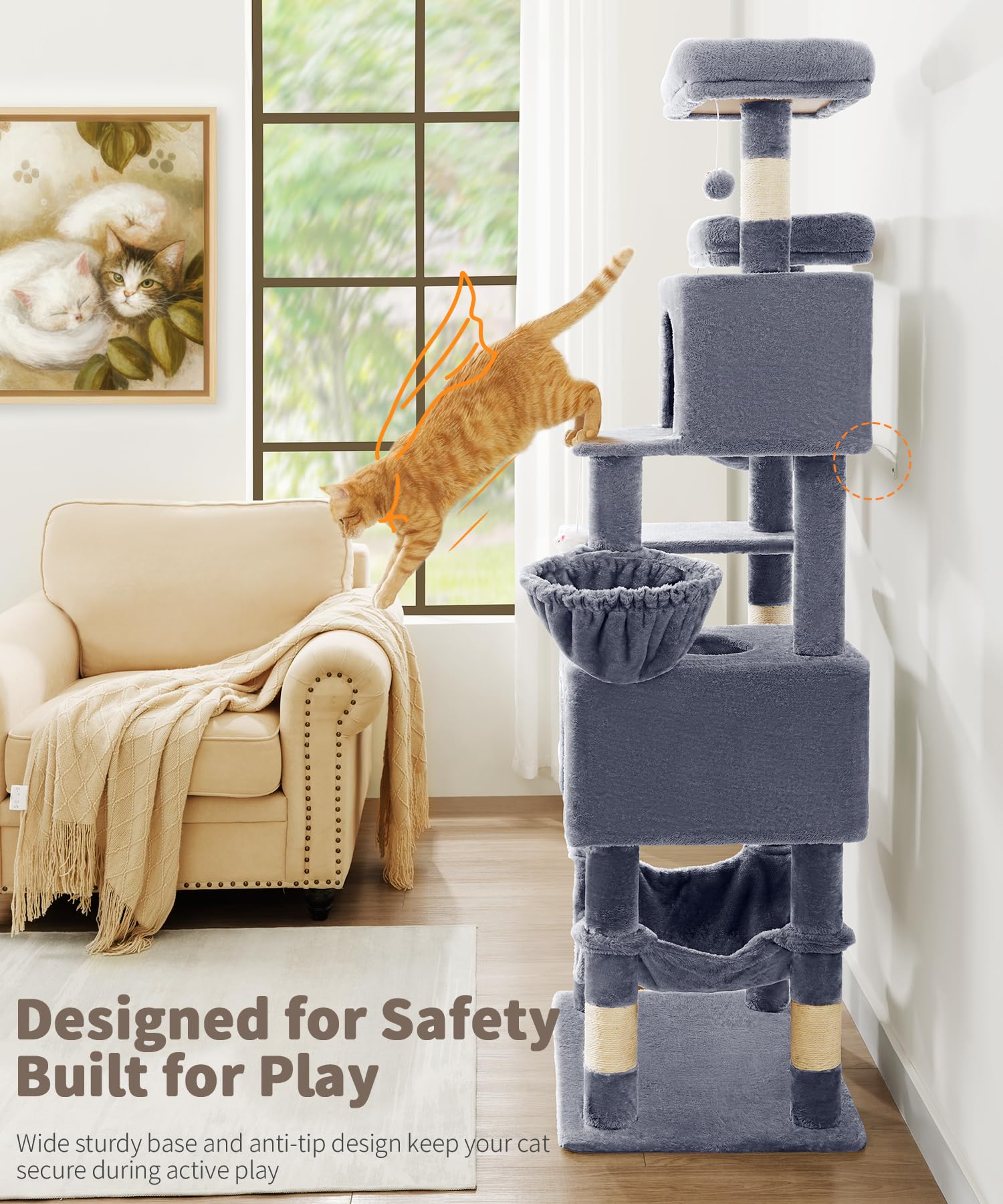AMHANCIBLE Árbol para Gatos 70 Pulgadas, postes de rascado de sisal para proteger muebles.