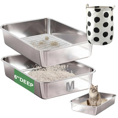Amibud arenero-criba acero inoxidable grande para gatos, espacio cómodo