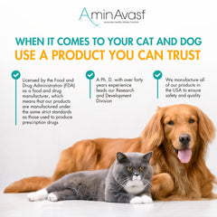 AminAvast: dueno sirviendo suplemento a la mascota para adherencia diaria.