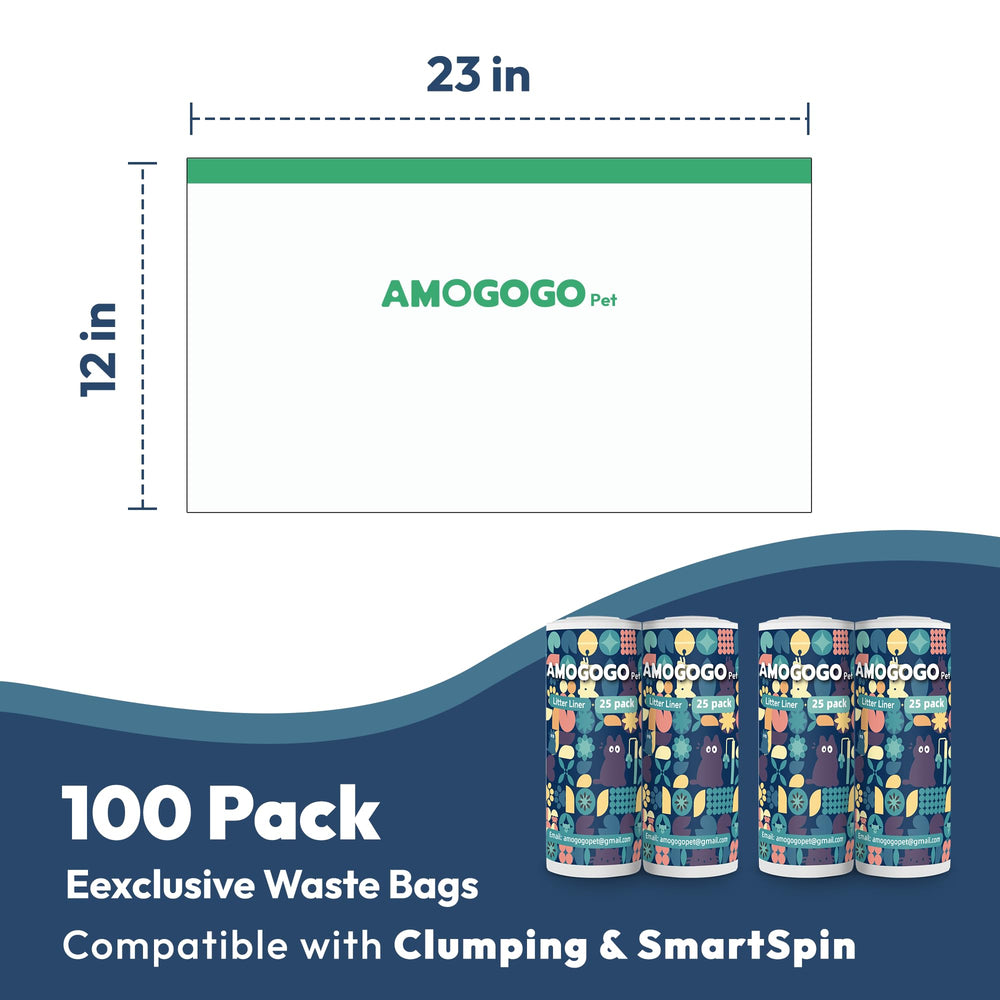 AMOGOGOPET bolsas compatibles con cajas de arena aglomerantes y SmartSpin, versatilidad.