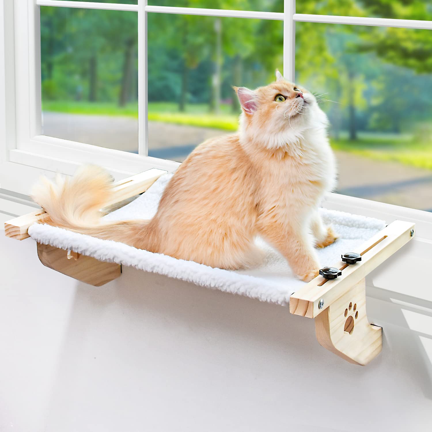 AMOSIJOY Cama-ventana-gato-grande con sol y vista exterior