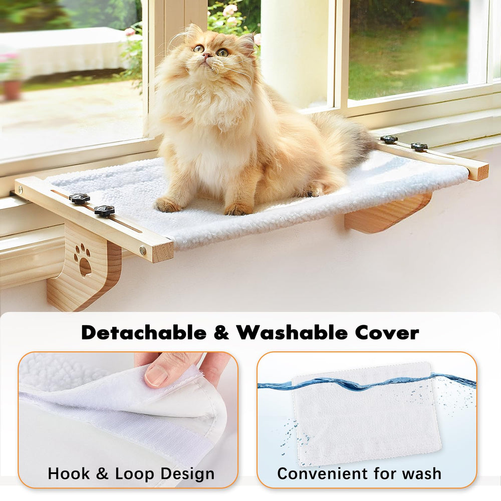 AMOSIJOY Hamaca-ventana-madera-metal estable para gatos grandes
