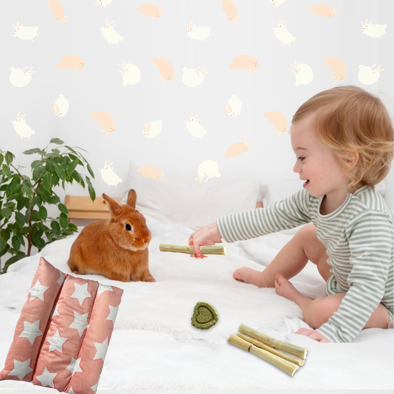 Amremsu cama conejo con diseño de estrellas, estilo moderno.
