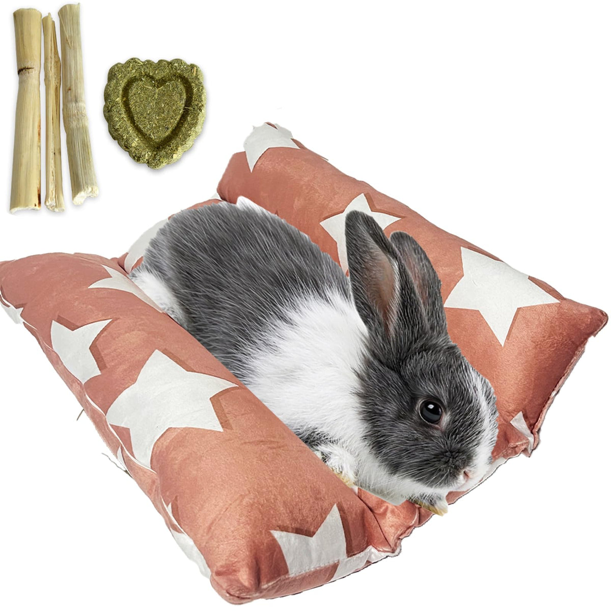 Cama Amremsu para conejo, diseño doble cara, confort envolvente.